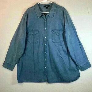 Denim 24/7 Shirt / Top Blue Women’s 26W 100% Cotton Long Sleeve Button Up